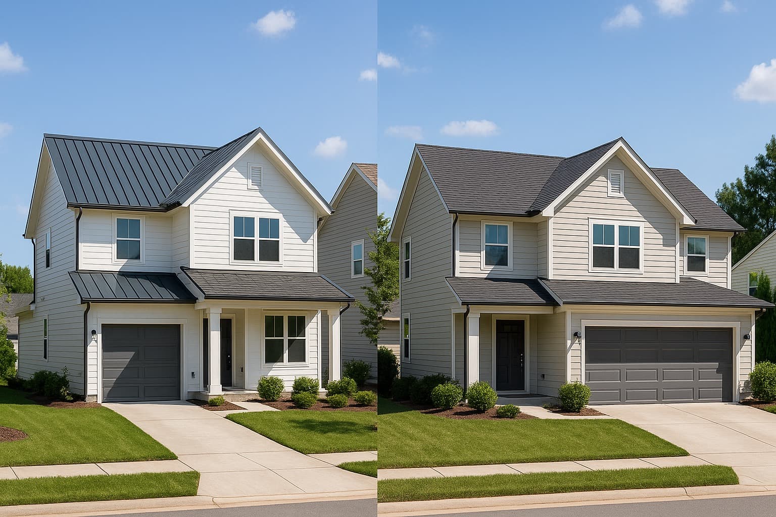 Metal roof versus asphalt shingle roof comparison on suburban homes