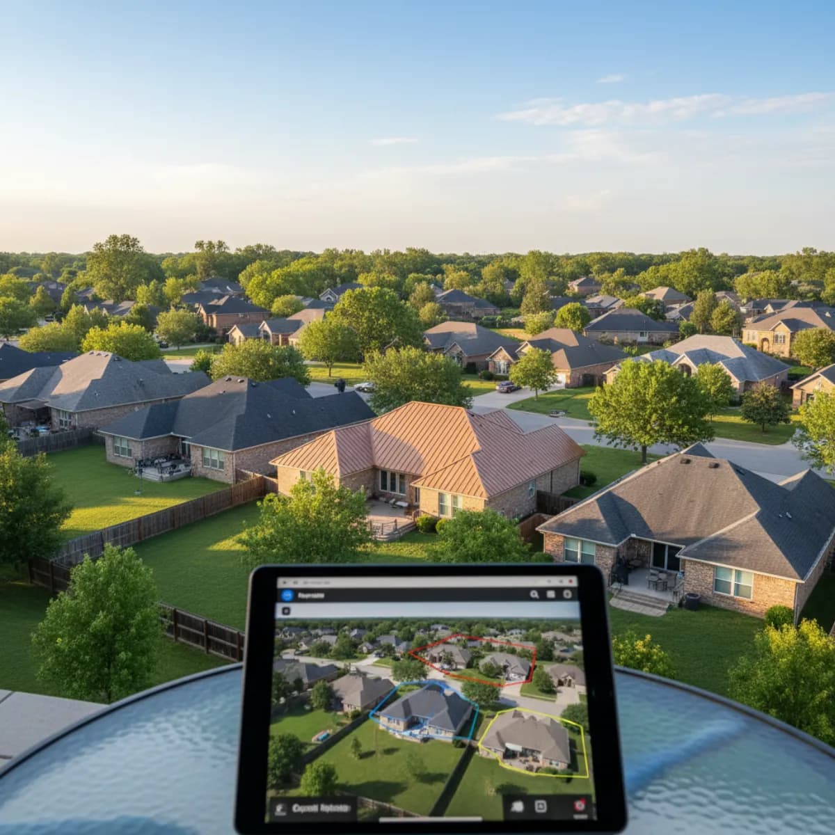 Satellite roof measurement technology analyzing residential rooftops for instant cost estimates