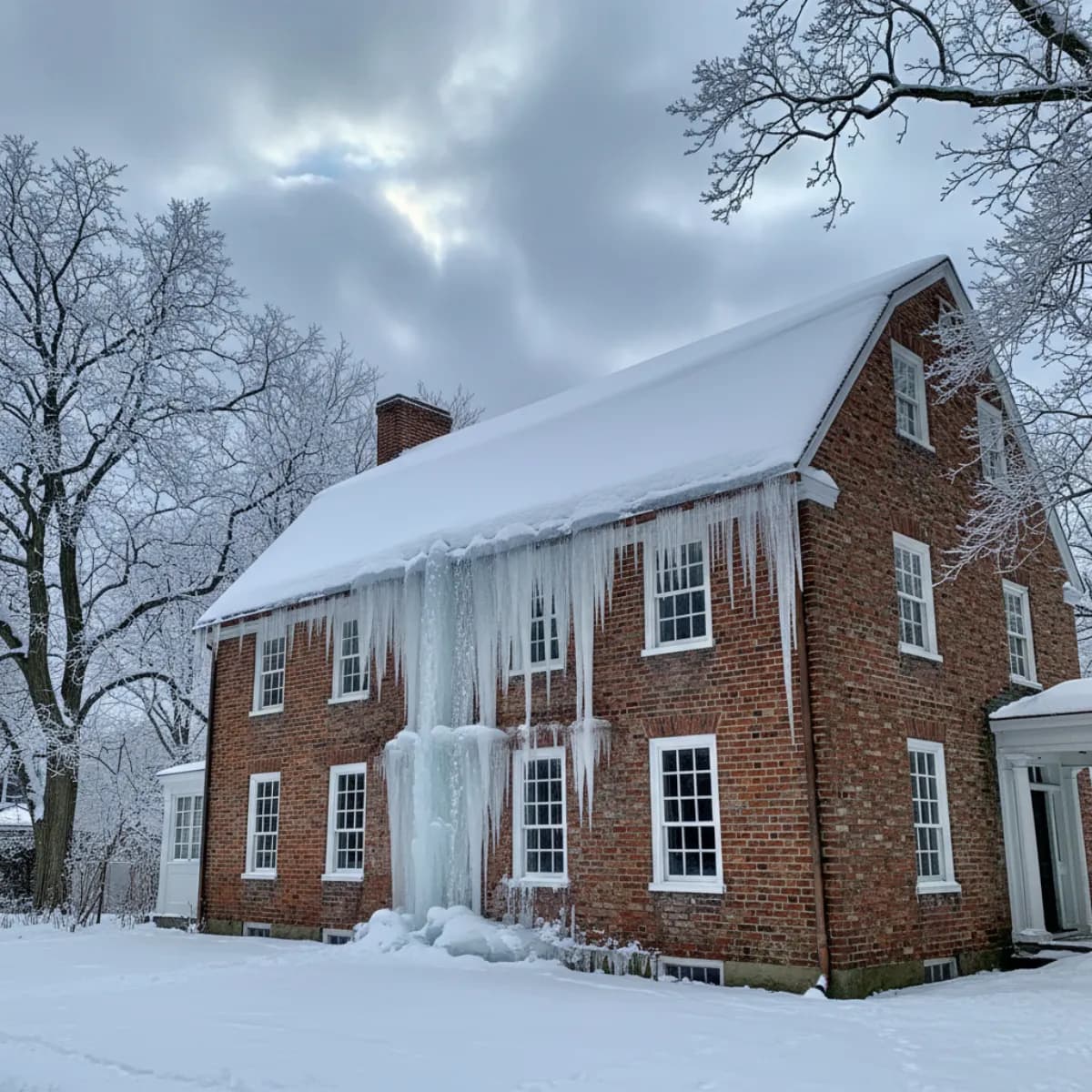 Ice dam formation on a New England colonial home